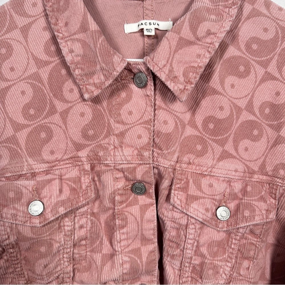 PacSun Cropped Corduroy Yin Yang Jacket Raw Hem Y2K Indie Sleaze Pink M/L - Picture 4 of 12